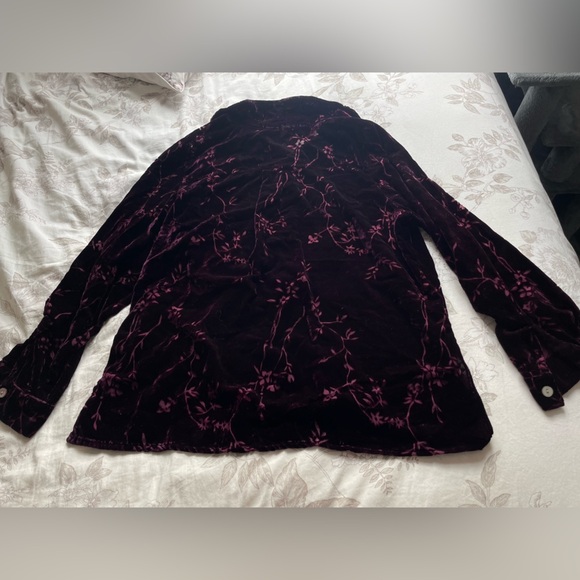 Vintage Purple Velvet Burnout Button Up Shirt 1X Sheer Whimsigoth Vamp Witch 90s - Picture 7 of 7